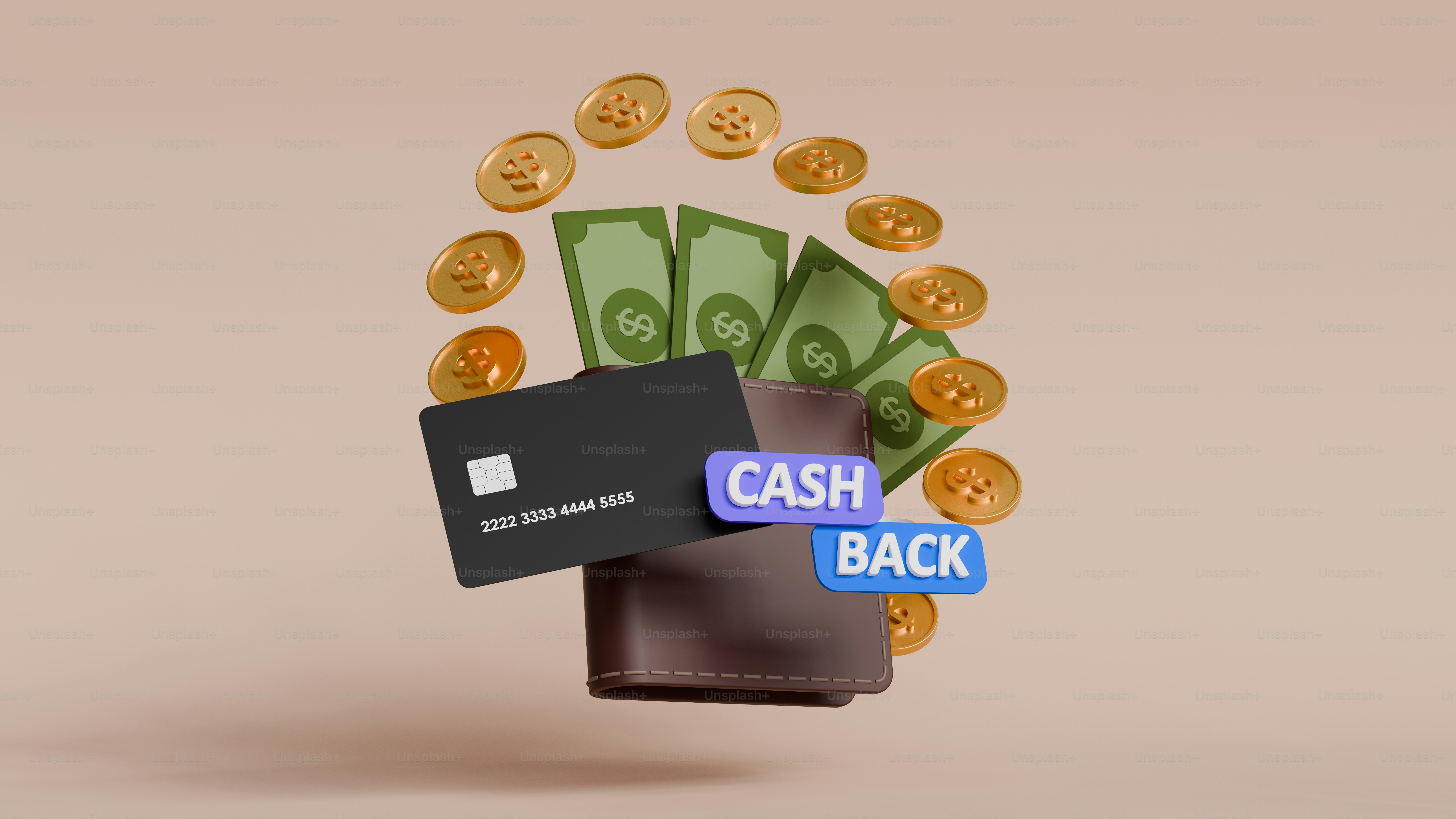 A black credit card with cash coming out of it